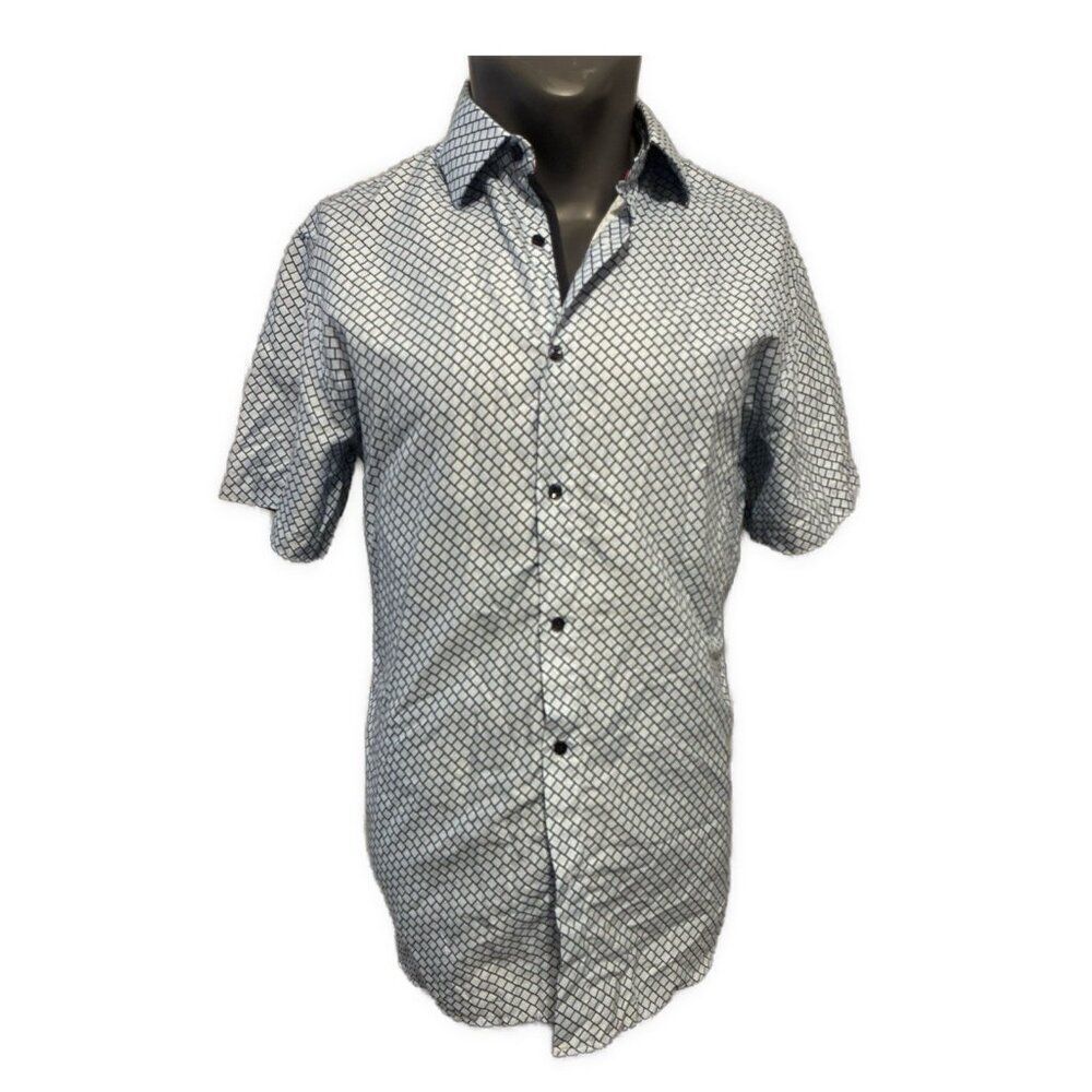 silver stone collection modern fit blue white short sleeve button down shirt